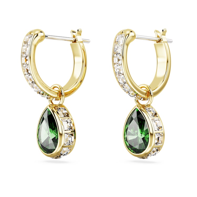 Chroma drop earrings, Pear cut, Green, Gold-tone plated by SWAROVSKI