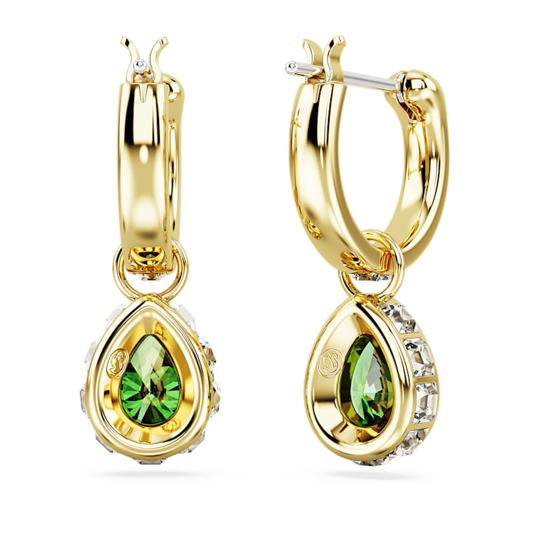 Chroma drop earrings, Pear cut, Green, Gold-tone plated by SWAROVSKI