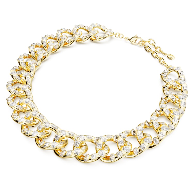 Imber necklace, Statement, Mixed cuts, Large, White, Gold-tone plated by SWAROVSKI