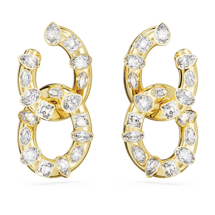 Imber hoop earrings, Mixed cuts, Interlocking loop, White, Gold-tone plated by SWAROVSKI