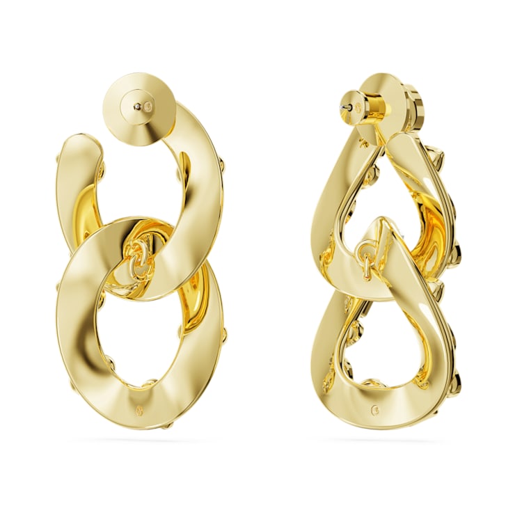 Imber hoop earrings, Mixed cuts, Interlocking loop, White, Gold-tone plated by SWAROVSKI