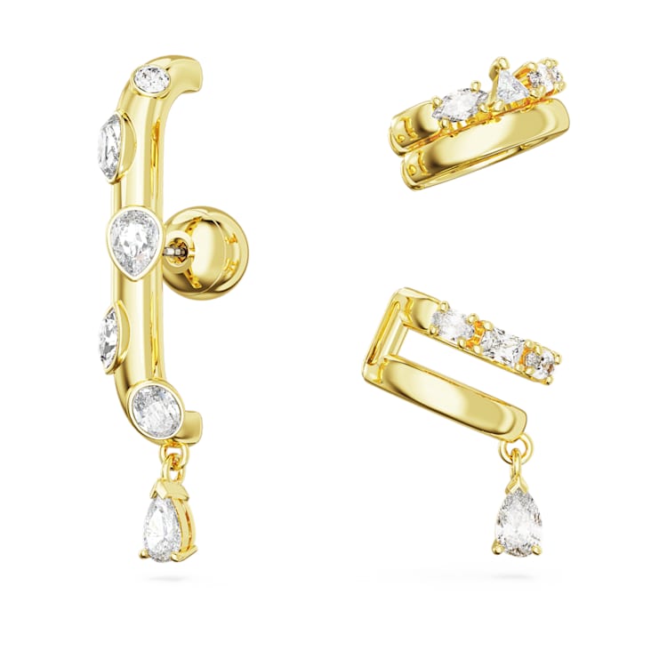 Imber ear cuff, Set (3), Mixed cuts, White, Gold-tone plated by SWAROVSKI