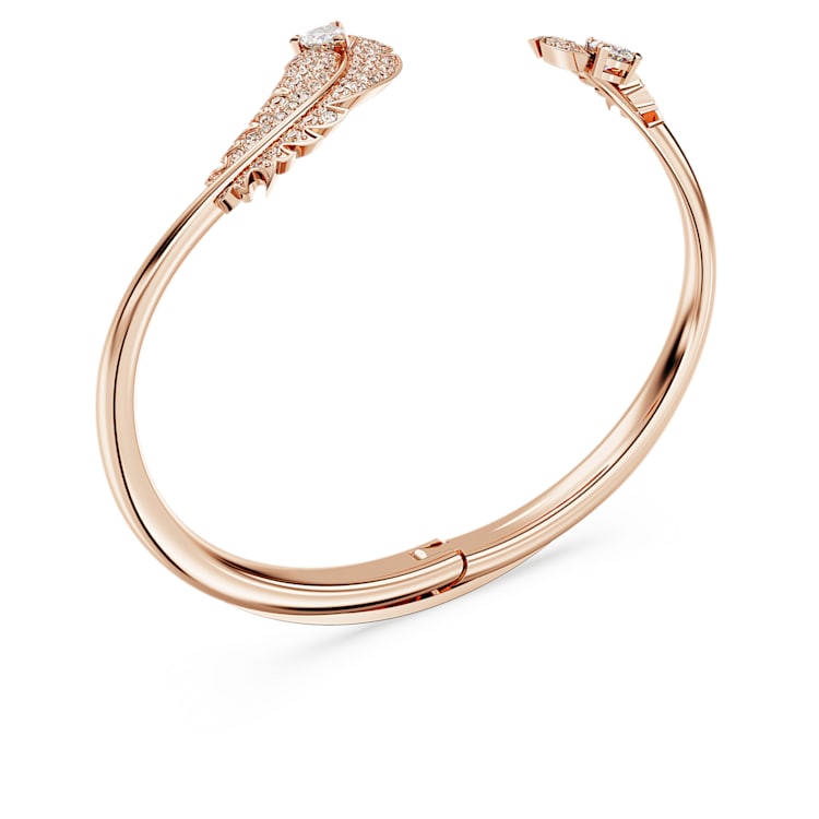 Idyllia bangle, Feather, White, Rose gold-tone plated by SWAROVSKI