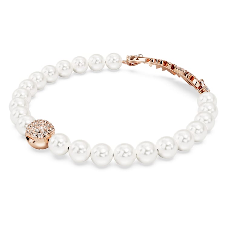 Idyllia bracelet, Feather, White, Rose gold-tone plated by SWAROVSKI