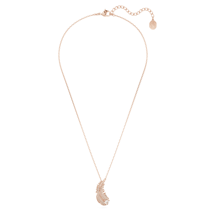 Idyllia pendant, Feather, White, Rose gold-tone plated by SWAROVSKI