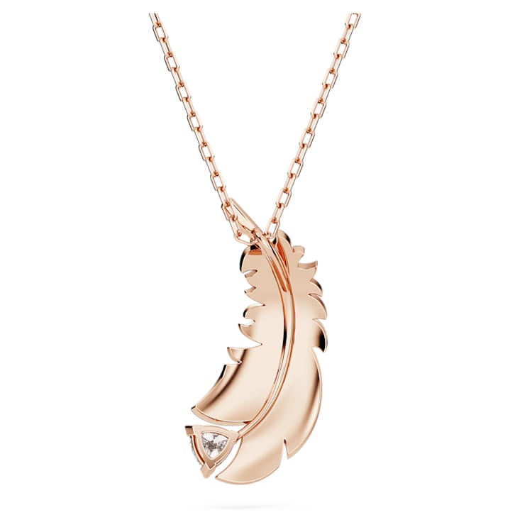 Idyllia pendant, Feather, White, Rose gold-tone plated by SWAROVSKI