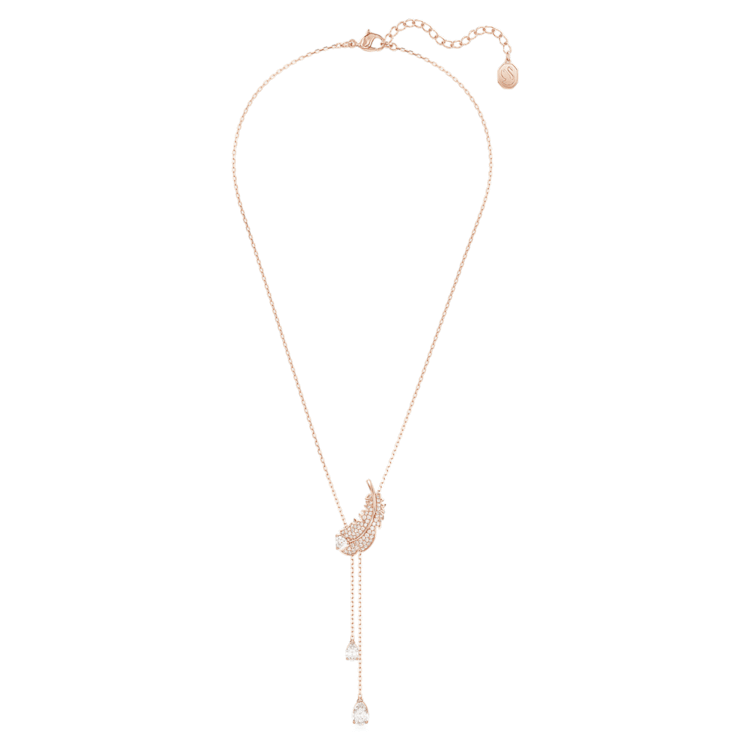 Idyllia Y pendant, Feather, White, Rose gold-tone plated by SWAROVSKI