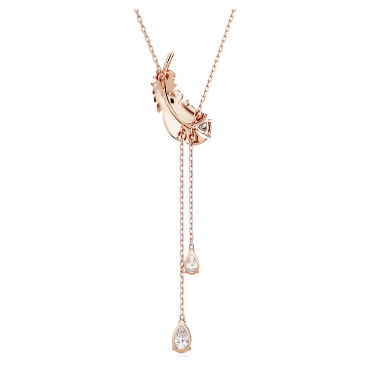 Idyllia Y pendant, Feather, White, Rose gold-tone plated by SWAROVSKI