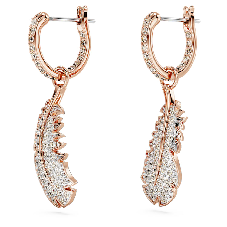 Idyllia drop earrings, Feather, White, Rose gold-tone plated by SWAROVSKI