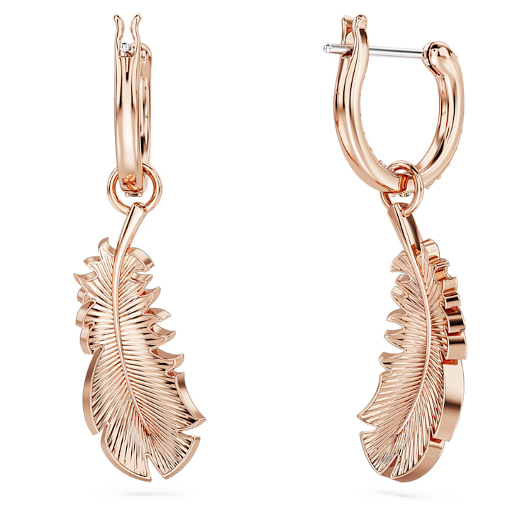 Idyllia drop earrings, Feather, White, Rose gold-tone plated by SWAROVSKI