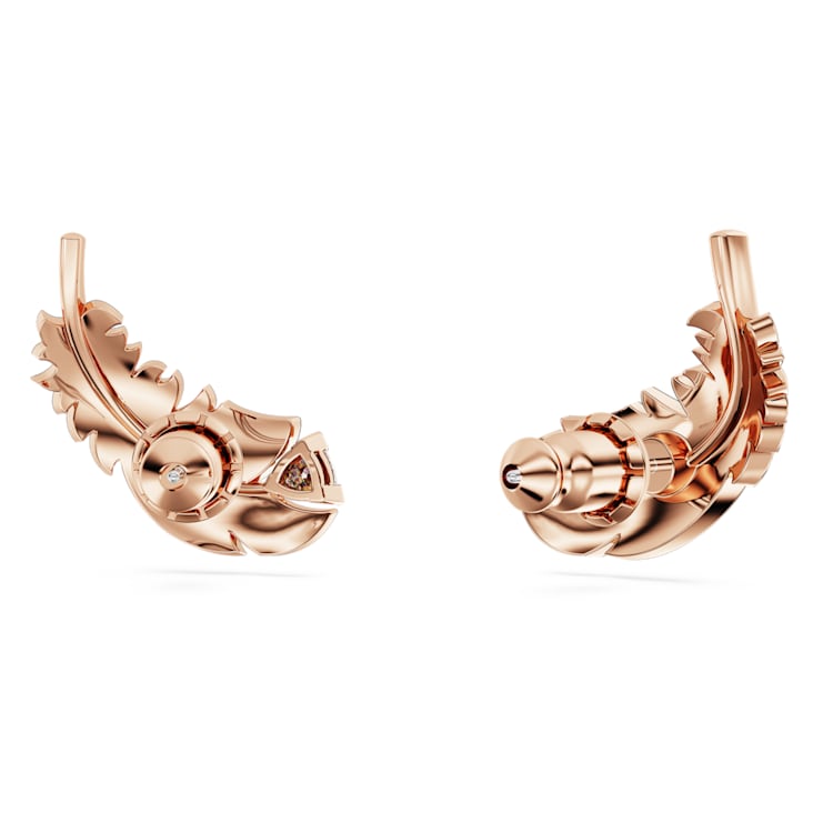 Idyllia stud earrings, Feather, White, Rose gold-tone plated by SWAROVSKI