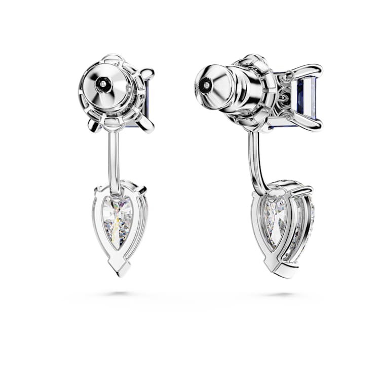 Mesmera earring jackets, Mixed cuts, Detachable, Blue, Rhodium plated by SWAROVSKI