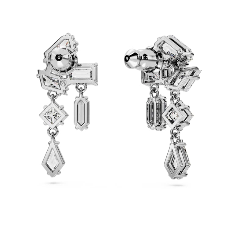 Mesmera drop earrings, Mixed cuts, White, Rhodium plated by SWAROVSKI