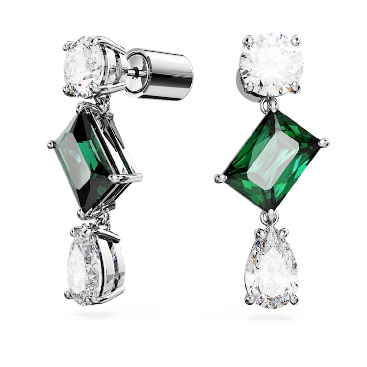 Mesmera drop earrings, Mixed cuts, Green, Rhodium plated by SWAROVSKI