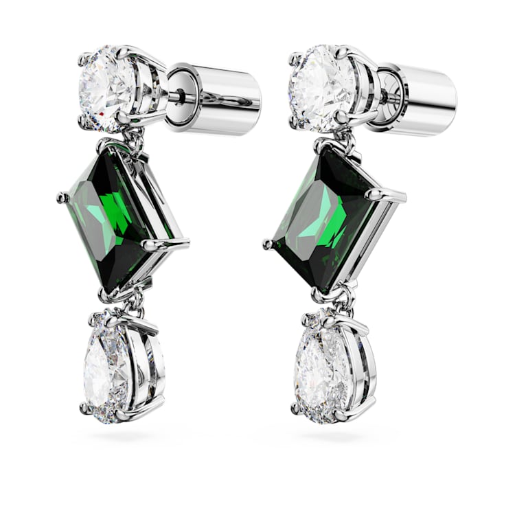 Mesmera drop earrings, Mixed cuts, Green, Rhodium plated by SWAROVSKI