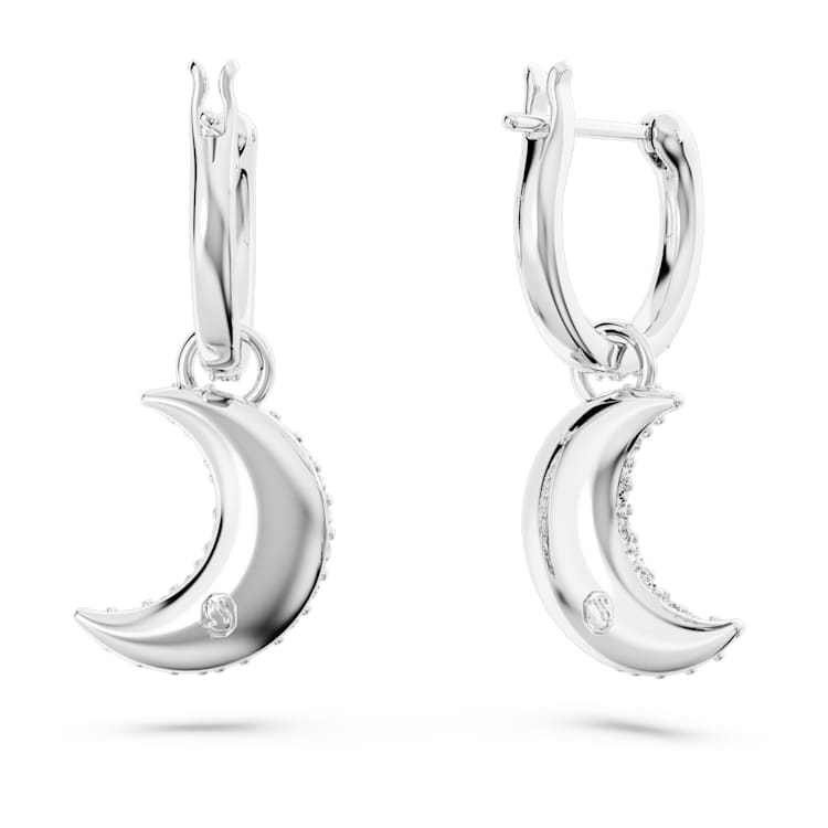 Sublima drop earrings, Moon, White, Rhodium plated by SWAROVSKI