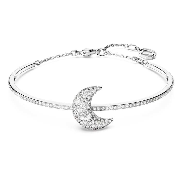 Sublima bangle, Moon, White, Rhodium plated by SWAROVSKI