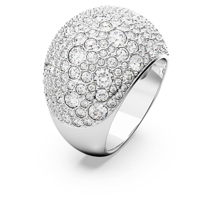 Sublima cocktail ring, Moon, White, Rhodium plated by SWAROVSKI