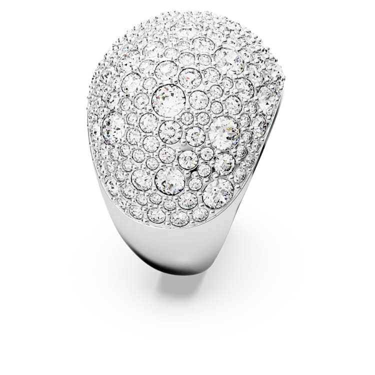 Sublima cocktail ring, Moon, White, Rhodium plated by SWAROVSKI