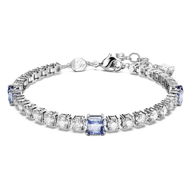 Matrix Tennis bracelet, Mixed cuts, Blue, Rhodium plated by SWAROVSKI