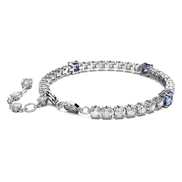 Matrix Tennis bracelet, Mixed cuts, Blue, Rhodium plated by SWAROVSKI