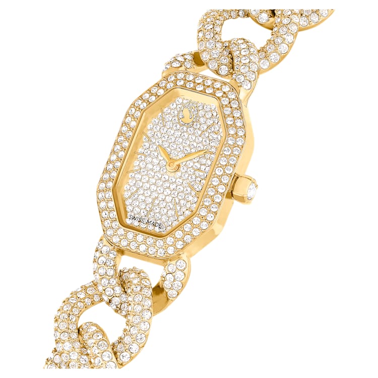 Dextera Chain watch, Swiss Made, Crystal bracelet, Gold tone, Gold-tone finish by SWAROVSKI