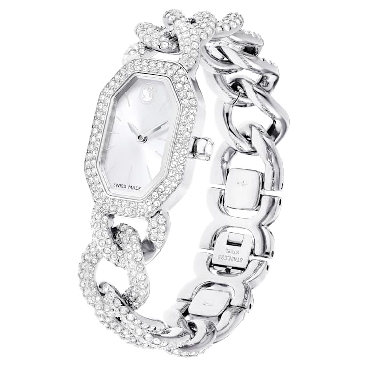 Dextera Chain watch, Swiss Made, Crystal bracelet, Silver Tone, Stainless steel by SWAROVSKI