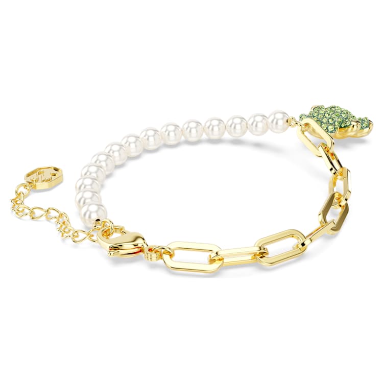 Teddy bracelet, Crystal pearl, Bear, Green, Gold-tone plated by SWAROVSKI