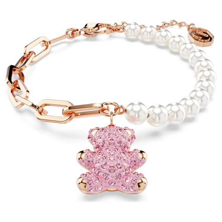 Teddy bracelet, Crystal pearl, Bear, Pink, Rose gold-tone plated by SWAROVSKI