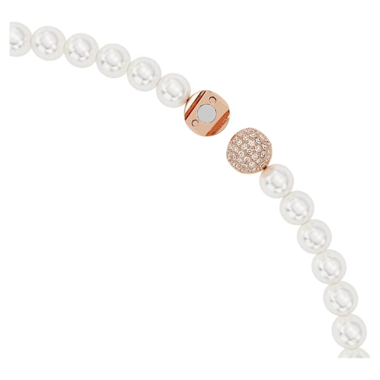 Idyllia necklace, Crystal pearl, Magnetic closure, Feather, White, Rose gold-tone plated by SWAROVSKI