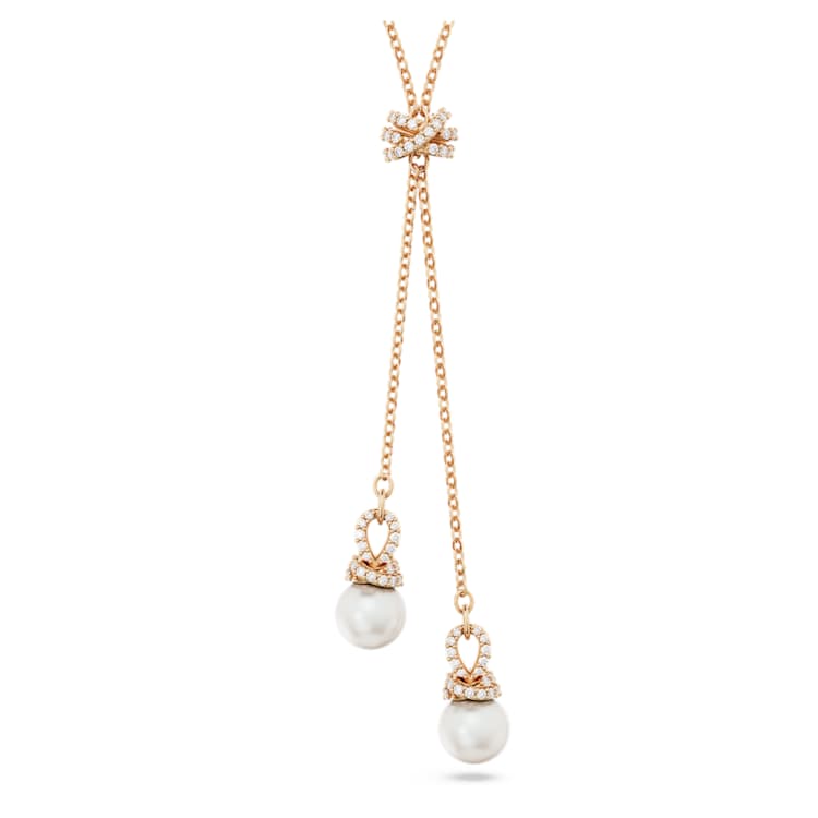 Originally Y pendant, Crystal pearl, White, Rose gold-tone plated by SWAROVSKI