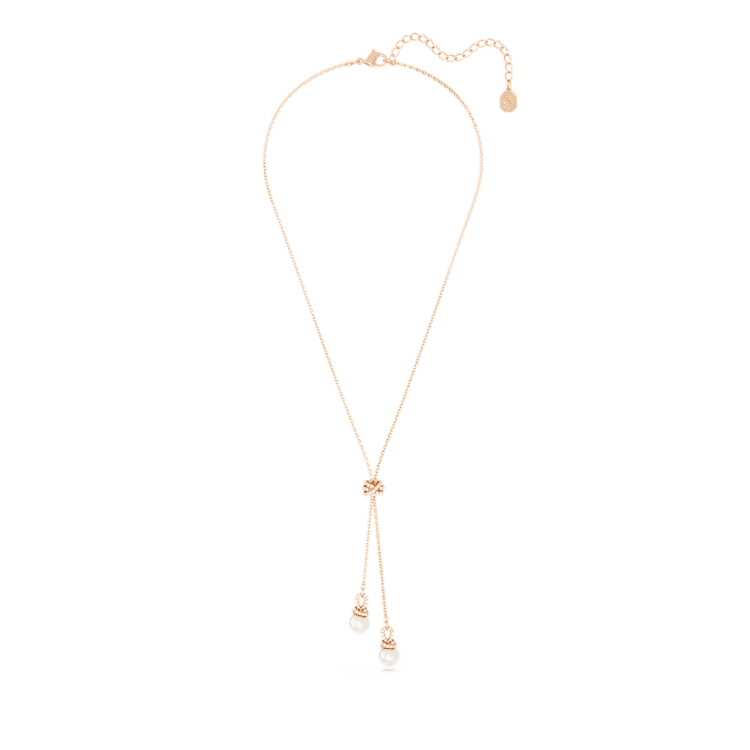 Originally Y pendant, Crystal pearl, White, Rose gold-tone plated by SWAROVSKI