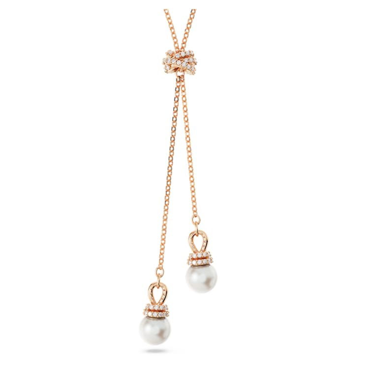 Originally Y pendant, Crystal pearl, White, Rose gold-tone plated by SWAROVSKI