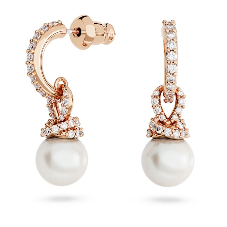 Originally drop earrings, Crystal pearl, White, Rose gold-tone plated by SWAROVSKI