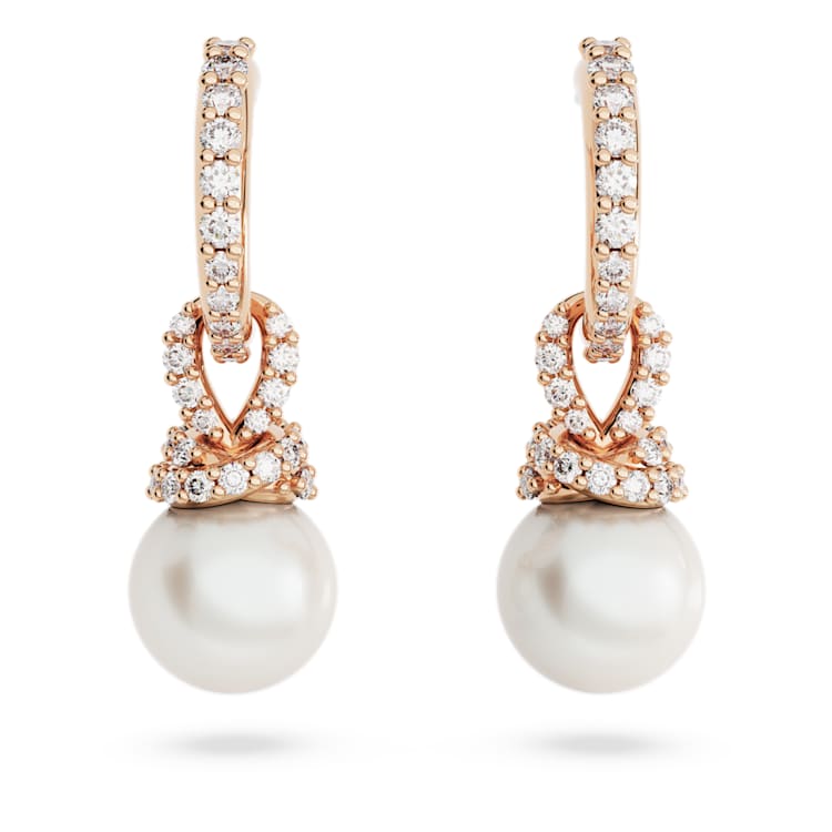 Originally drop earrings, Crystal pearl, White, Rose gold-tone plated by SWAROVSKI