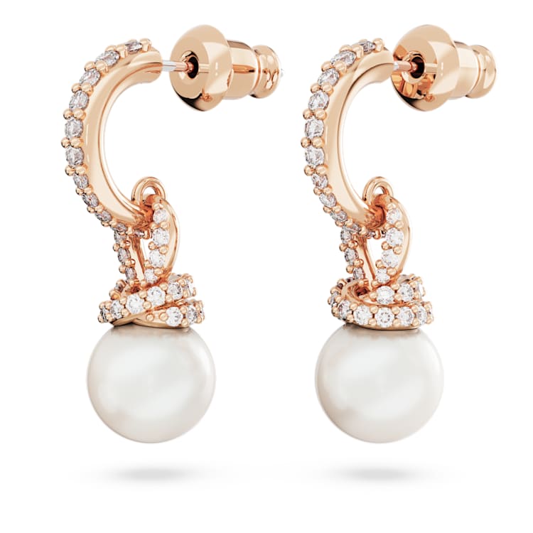 Originally drop earrings, Crystal pearl, White, Rose gold-tone plated by SWAROVSKI