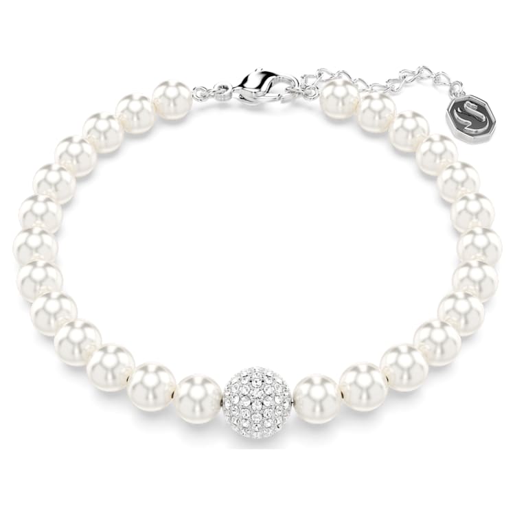 Swa Remix strand, Crystal pearl, White, Rhodium plated by SWAROVSKI