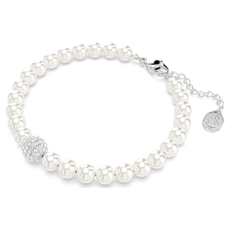 Swa Remix strand, Crystal pearl, White, Rhodium plated by SWAROVSKI