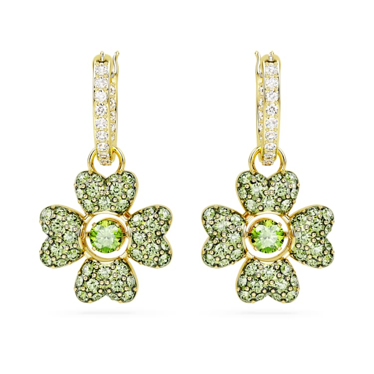 Idyllia drop earrings, Clover, Green, Gold-tone plated by SWAROVSKI