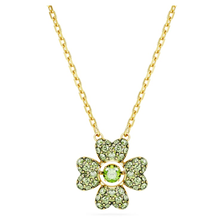 Idyllia pendant, Clover, Green, Gold-tone plated by SWAROVSKI