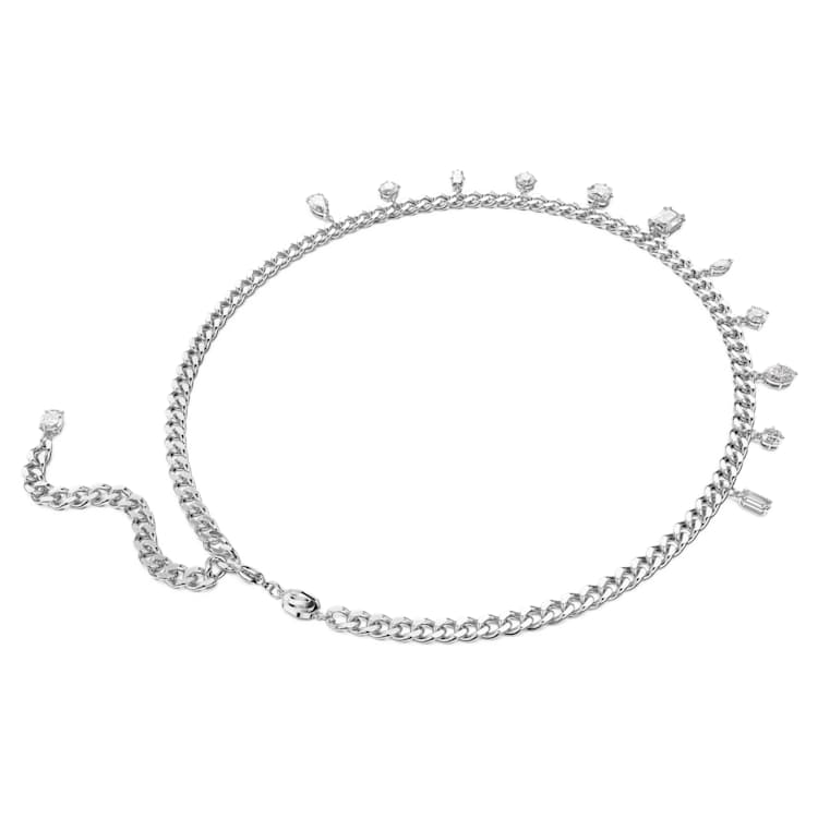 Imber necklace, Mixed cuts, White, Rhodium plated by SWAROVSKI