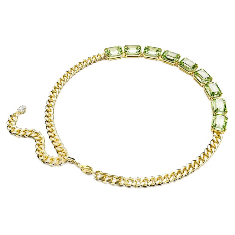 Millenia necklace, Octagon cut, Green, Gold-tone plated by SWAROVSKI