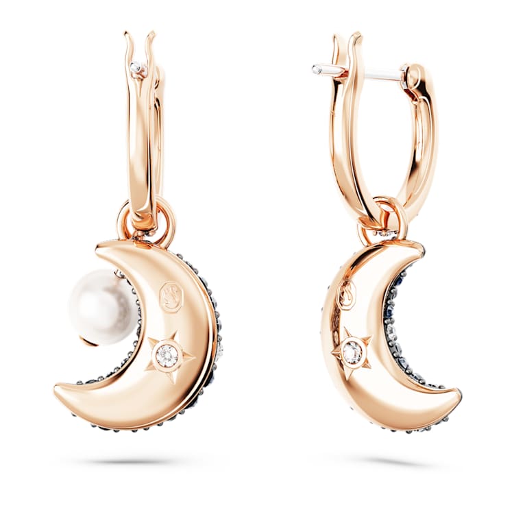 Sublima drop earrings, Crystal pearl, Asymmetrical design, Moon, Multicoloured, Rose gold-tone plated by SWAROVSKI