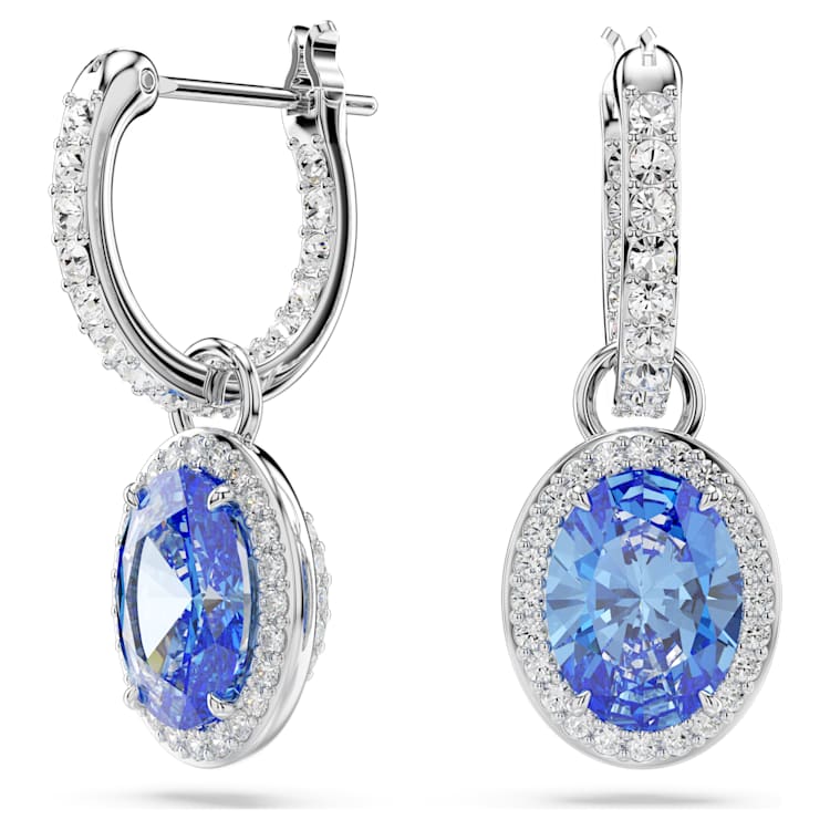 Una Angelic drop earrings, Oval cut, Blue, Rhodium plated by SWAROVSKI