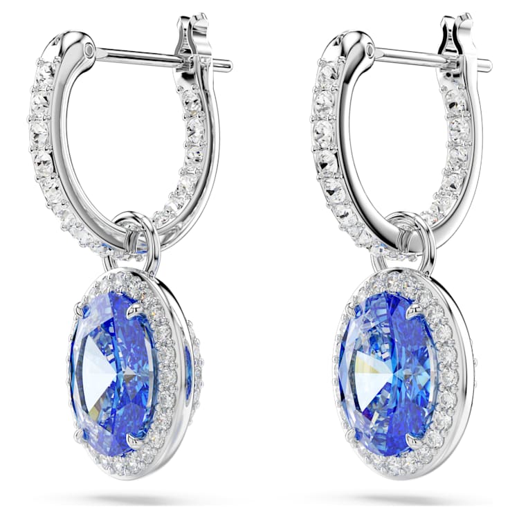 Una Angelic drop earrings, Oval cut, Blue, Rhodium plated by SWAROVSKI