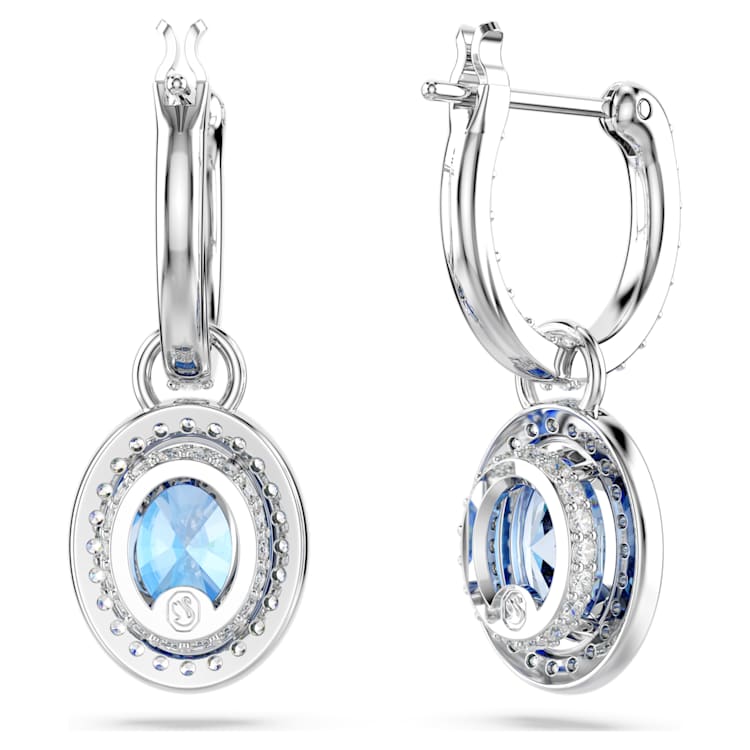 Una Angelic drop earrings, Oval cut, Blue, Rhodium plated by SWAROVSKI