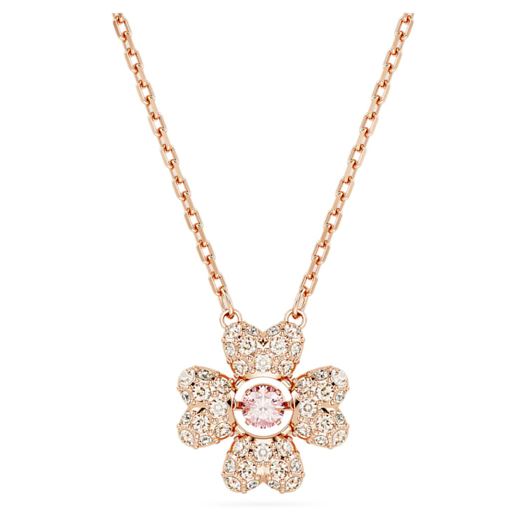 Idyllia pendant, Clover, White, Rose gold-tone plated by SWAROVSKI