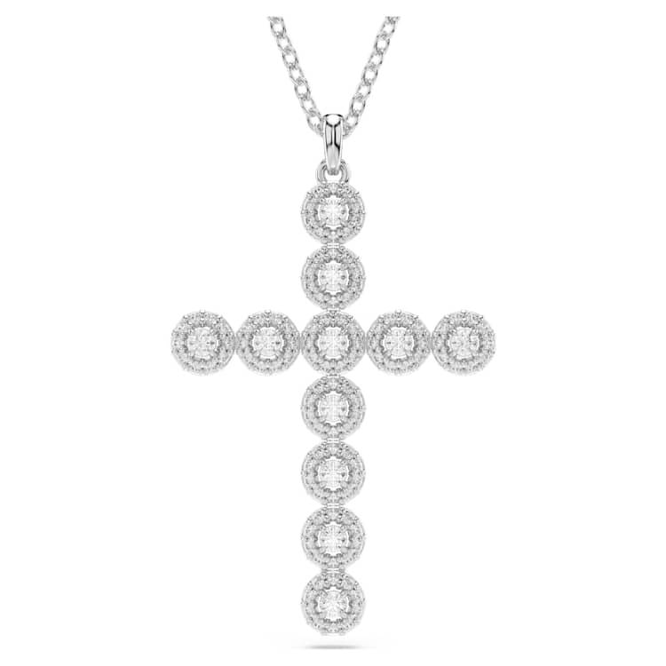 Insigne pendant, Mixed cuts, Cross, White, Rhodium plated by SWAROVSKI