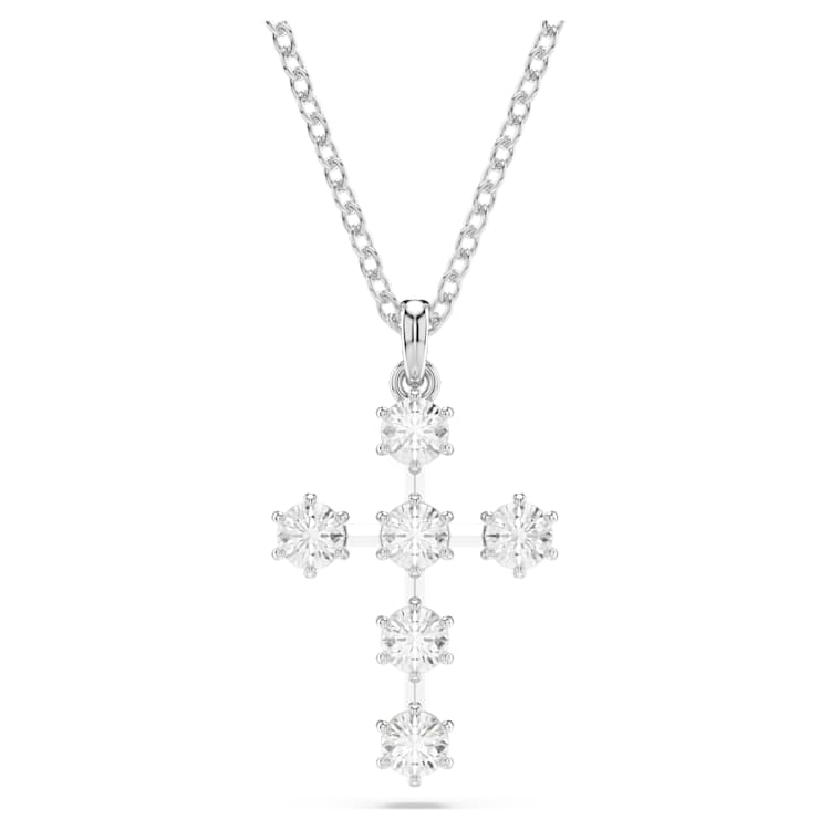 Insigne pendant, Round cut, Cross, White, Rhodium plated by SWAROVSKI