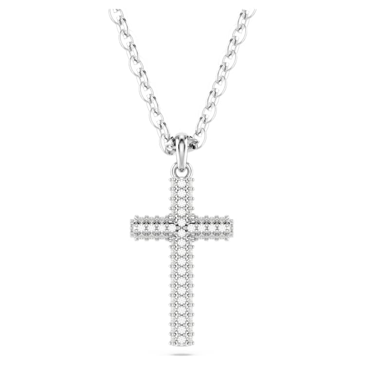 Insigne pendant, Pavé, Cross, White, Rhodium plated by SWAROVSKI